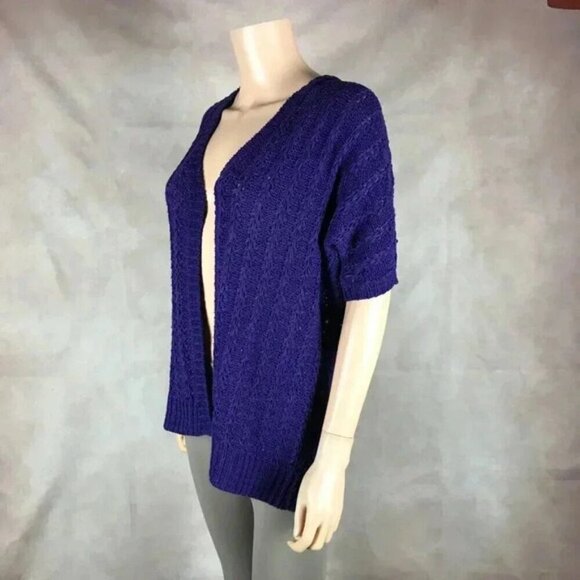 CHICO'S Purple Short Sleeve Open Knit Cardigan Size 0 SMALL - Picture 4 of 7